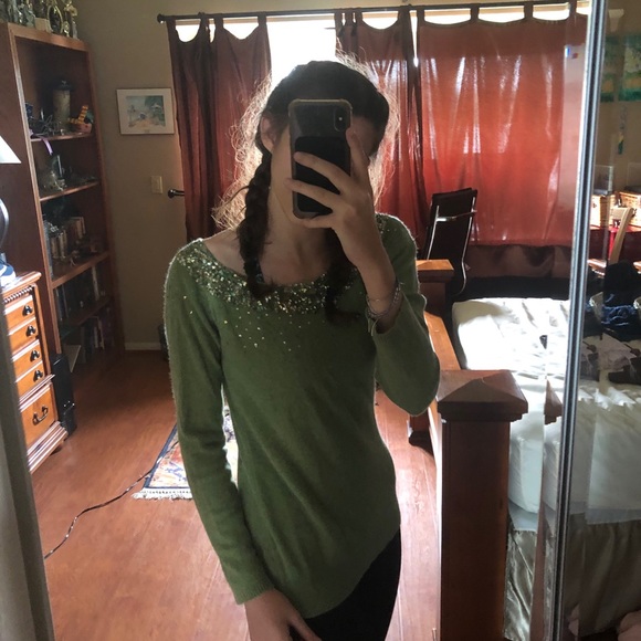 Vintage super soft green long sleeve sparkly top - Picture 1 of 8